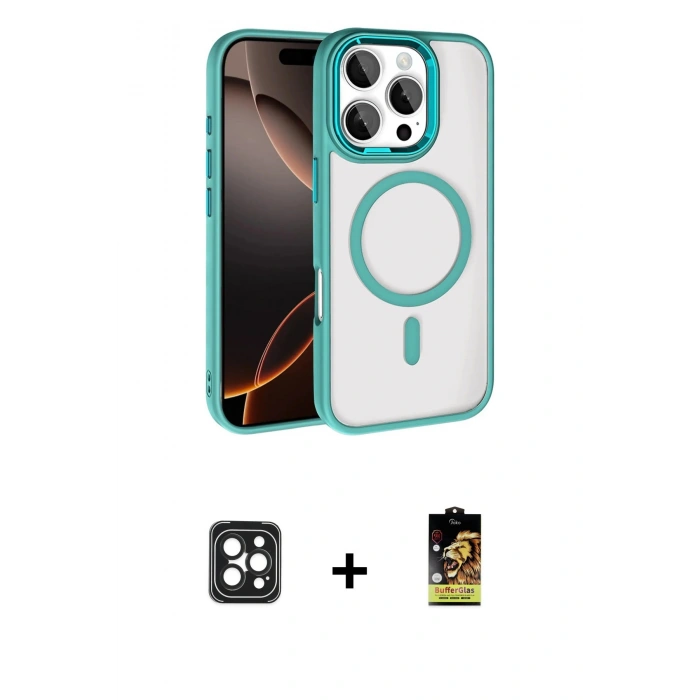 MARSİLYAN™- iPhone 16 Pro Max Kılıf Kıvılcım Prime - Siyah Buffer Cam Ekran Koruyucu + PVD Metal Kamera Lens - SH