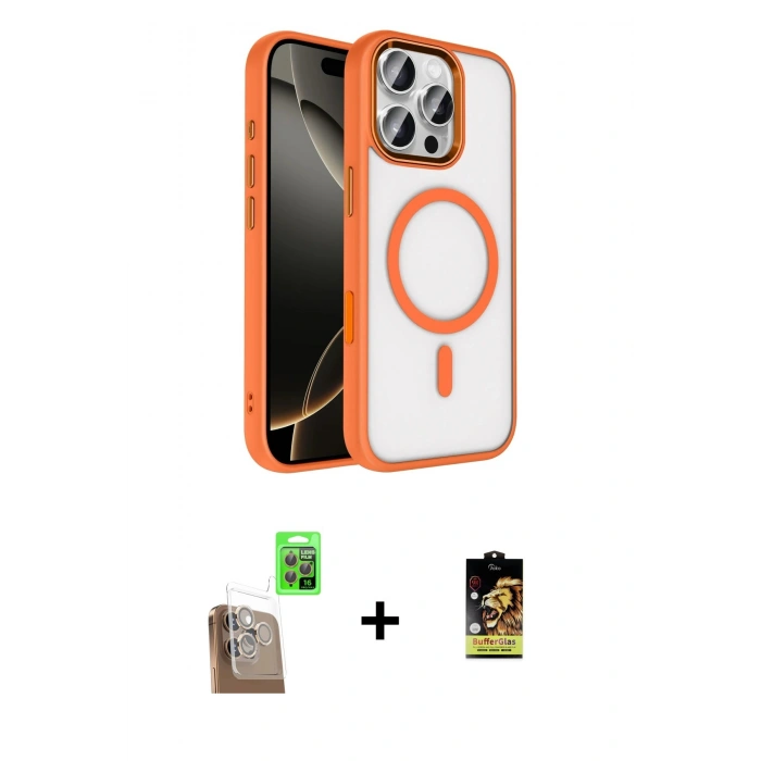 MARSİLYAN™- iPhone 16 Pro Max Kılıf Kıvılcım Prime - Siyah Buffer Cam Ekran Koruyucu + Raze Metal Kamera Lens - CLTM