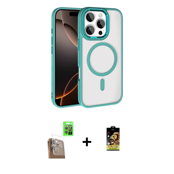 MARSİLYAN™- iPhone 16 Pro Max Kılıf Kıvılcım Prime - Siyah Buffer Cam Ekran Koruyucu + Raze Metal Kamera Lens - CLTM