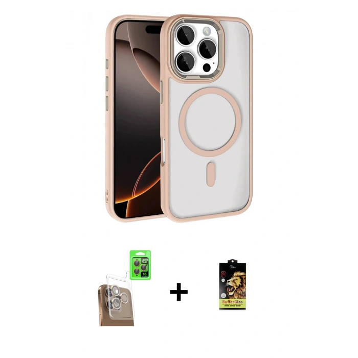 MARSİLYAN™- iPhone 16 Pro Max Kılıf Kıvılcım Prime - Siyah Buffer Cam Ekran Koruyucu + Raze Metal Kamera Lens - CLTM