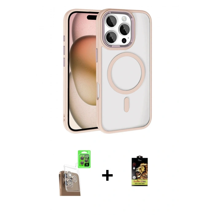 MARSİLYAN™- iPhone 16 Pro Max Kılıf Kıvılcım Prime - Siyah Buffer Cam Ekran Koruyucu + Raze Metal Kamera Lens - CLTM