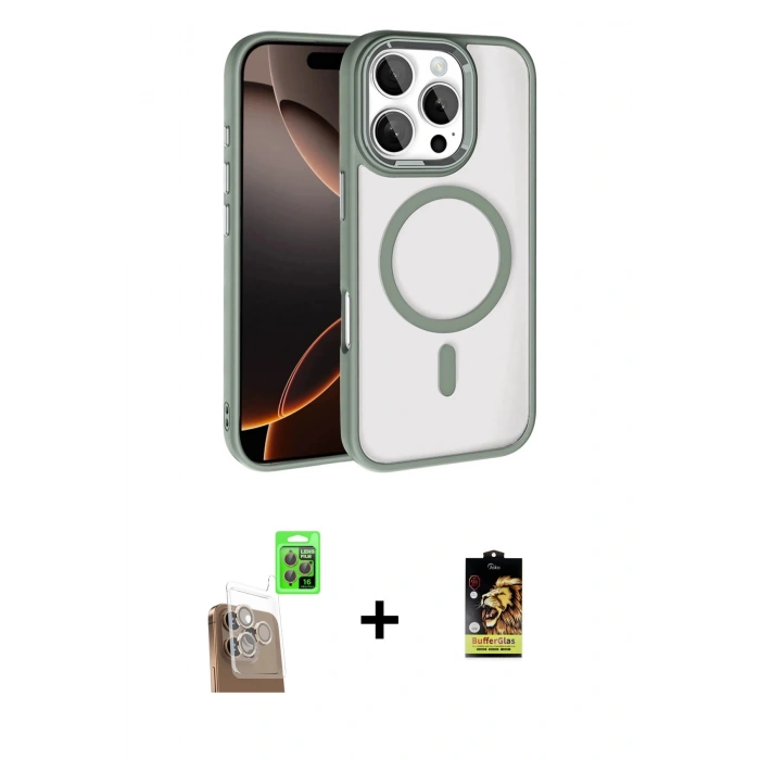 MARSİLYAN™- iPhone 16 Pro Max Kılıf Kıvılcım Prime - Siyah Buffer Cam Ekran Koruyucu + Raze Metal Kamera Lens - CLTM