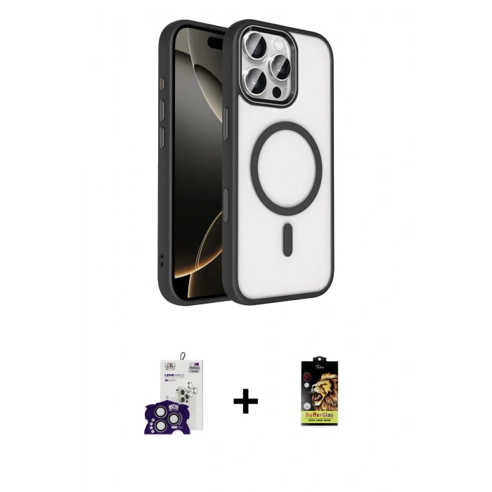 MARSİLYAN™- iPhone 16 Pro Max Kılıf Kıvılcım Prime - Siyah Buffer Cam Ekran Koruyucu + Bilvis Titan Kamera Lens - TMGI