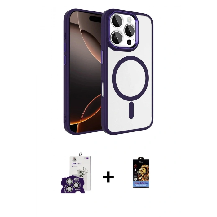 MARSİLYAN™- iPhone 16 Pro Max Kılıf Kıvılcım Prime - Siyah Buffer Hayalet Cam Ekran Koruyucu + Bilvis Titan Kamera Lens - GS