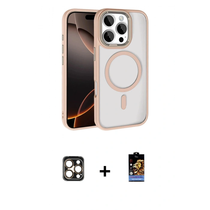 MARSİLYAN™- iPhone 16 Pro Max Kılıf Kıvılcım Prime - Siyah Buffer Hayalet Cam Ekran Koruyucu + PVD Metal Kamera Lens - GD