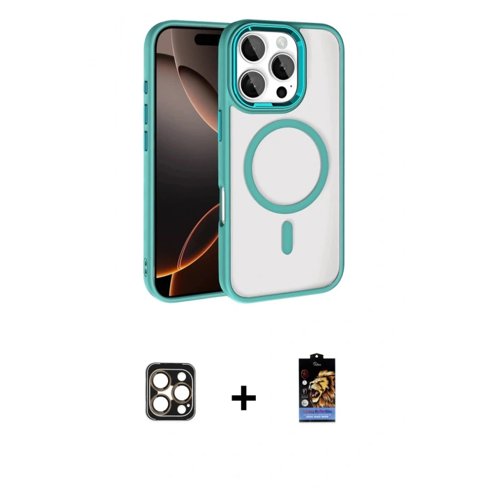 MARSİLYAN™- iPhone 16 Pro Max Kılıf Kıvılcım Prime - Siyah Buffer Hayalet Cam Ekran Koruyucu + PVD Metal Kamera Lens - GD