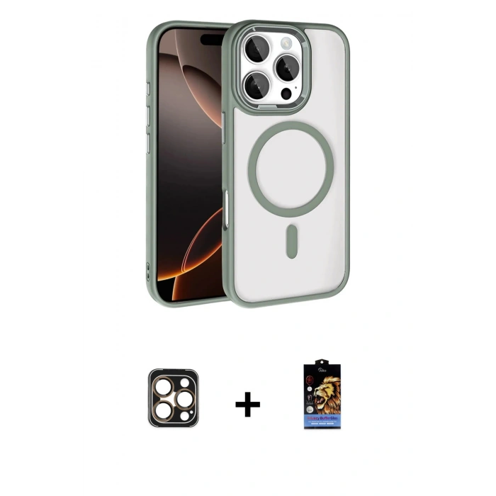 MARSİLYAN™- iPhone 16 Pro Max Kılıf Kıvılcım Prime - Siyah Buffer Hayalet Cam Ekran Koruyucu + PVD Metal Kamera Lens - GD