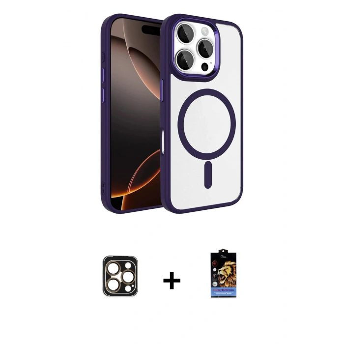 MARSİLYAN™- iPhone 16 Pro Max Kılıf Kıvılcım Prime - Siyah Buffer Hayalet Cam Ekran Koruyucu + PVD Metal Kamera Lens - GD