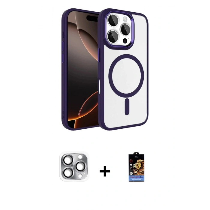 MARSİLYAN™- iPhone 16 Pro Max Kılıf Kıvılcım Prime - Siyah Buffer Hayalet Cam Ekran Koruyucu + Gri Pers Alüminyum Kamera Lens