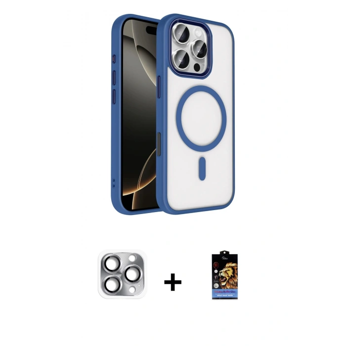 MARSİLYAN™- iPhone 16 Pro Max Kılıf Kıvılcım Prime - Siyah Buffer Hayalet Cam Ekran Koruyucu + Gri Pers Alüminyum Kamera Lens