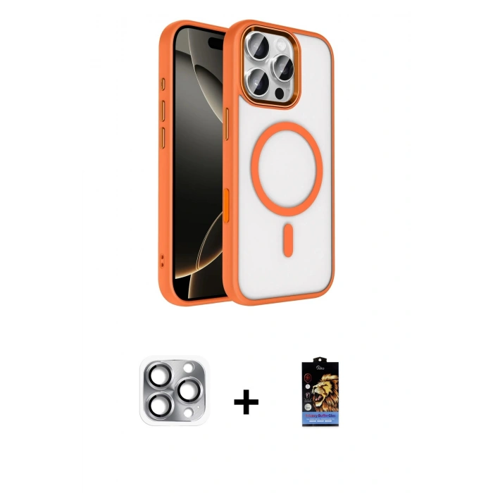 MARSİLYAN™- iPhone 16 Pro Max Kılıf Kıvılcım Prime - Siyah Buffer Hayalet Cam Ekran Koruyucu + Gri Pers Alüminyum Kamera Lens