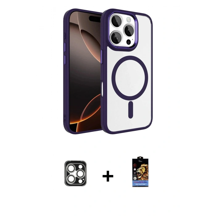 MARSİLYAN™- iPhone 16 Pro Max Kılıf Kıvılcım Prime - Siyah Buffer Hayalet Cam Ekran Koruyucu + PVD Metal Kamera Lens - GS