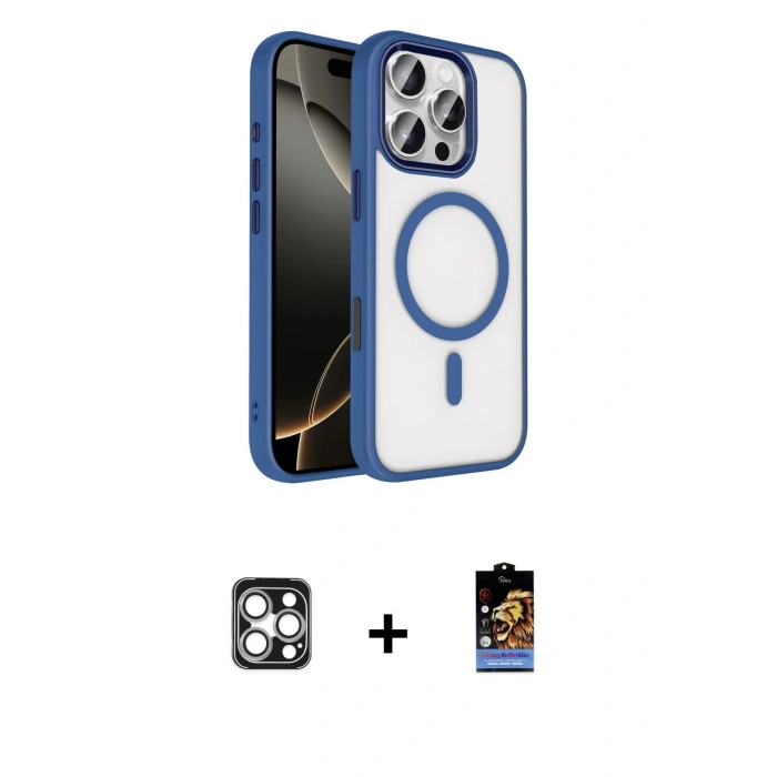 MARSİLYAN™- iPhone 16 Pro Max Kılıf Kıvılcım Prime - Siyah Buffer Hayalet Cam Ekran Koruyucu + PVD Metal Kamera Lens - GS
