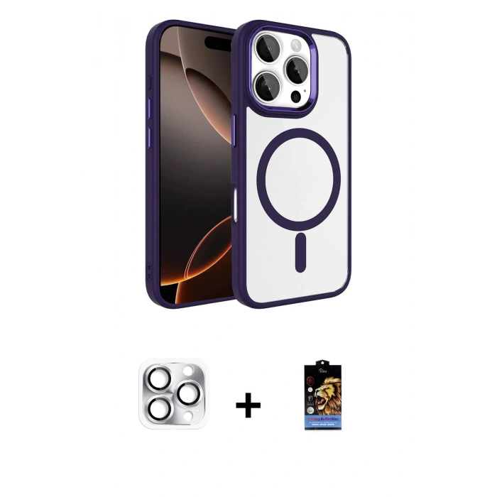 MARSİLYAN™- iPhone 16 Pro Max Kılıf Kıvılcım Prime - Siyah Buffer Hayalet Cam Ekran Koruyucu + Pers Alüminyum Kamera Lens - GS