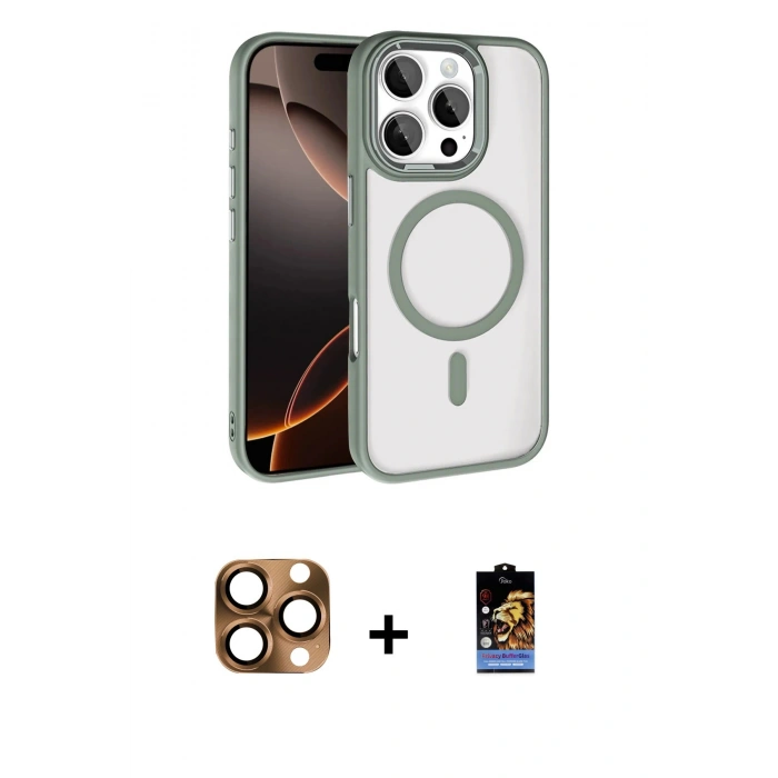 MARSİLYAN™- iPhone 16 Pro Max Kılıf Kıvılcım Prime - Siyah Buffer Hayalet Cam Ekran Koruyucu + Pers Alüminyum Kamera Lens - CLTM