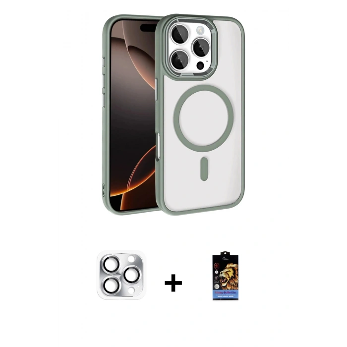 MARSİLYAN™- iPhone 16 Pro Max Kılıf Kıvılcım Prime - Siyah Buffer Hayalet Cam Ekran Koruyucu + Pers Alüminyum Kamera Lens - GS