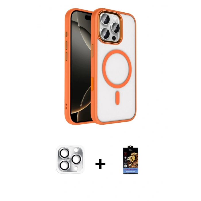 MARSİLYAN™- iPhone 16 Pro Max Kılıf Kıvılcım Prime - Siyah Buffer Hayalet Cam Ekran Koruyucu + Pers Alüminyum Kamera Lens - GS