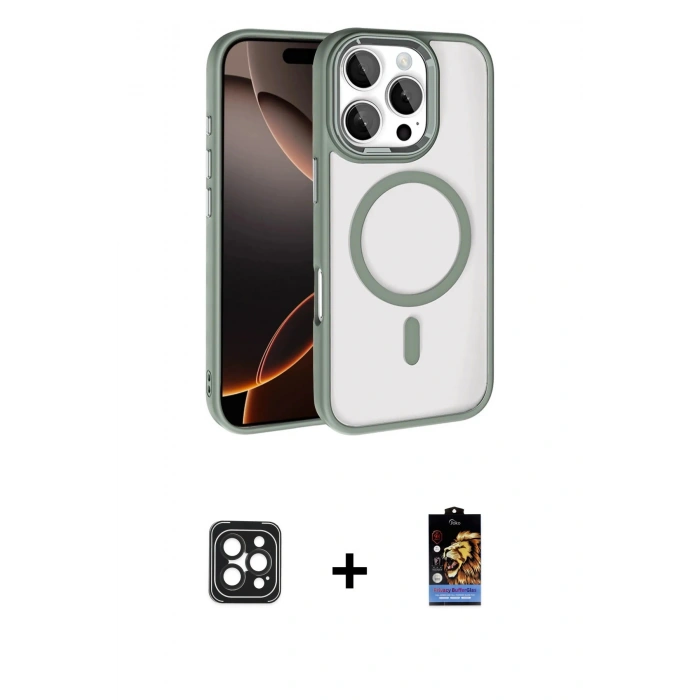 MARSİLYAN™- iPhone 16 Pro Max Kılıf Kıvılcım Prime - Siyah Buffer Hayalet Cam Ekran Koruyucu + PVD Metal Kamera Lens - SH