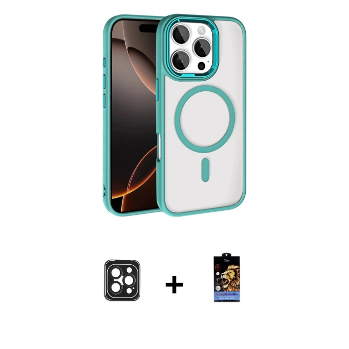 MARSİLYAN™- iPhone 16 Pro Max Kılıf Kıvılcım Prime - Siyah Buffer Hayalet Cam Ekran Koruyucu + PVD Metal Kamera Lens - SH