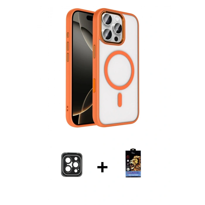 MARSİLYAN™- iPhone 16 Pro Max Kılıf Kıvılcım Prime - Siyah Buffer Hayalet Cam Ekran Koruyucu + PVD Metal Kamera Lens - SH