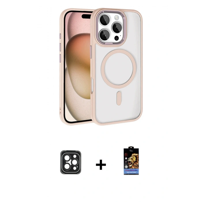 MARSİLYAN™- iPhone 16 Pro Max Kılıf Kıvılcım Prime - Siyah Buffer Hayalet Cam Ekran Koruyucu + PVD Metal Kamera Lens - SH
