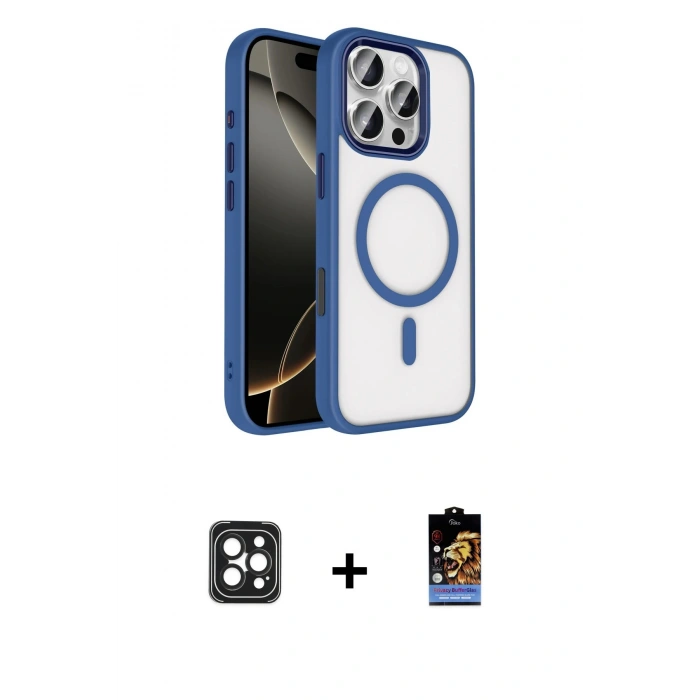MARSİLYAN™- iPhone 16 Pro Max Kılıf Kıvılcım Prime - Siyah Buffer Hayalet Cam Ekran Koruyucu + PVD Metal Kamera Lens - SH