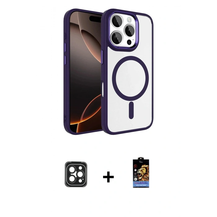 MARSİLYAN™- iPhone 16 Pro Max Kılıf Kıvılcım Prime - Siyah Buffer Hayalet Cam Ekran Koruyucu + PVD Metal Kamera Lens - SH