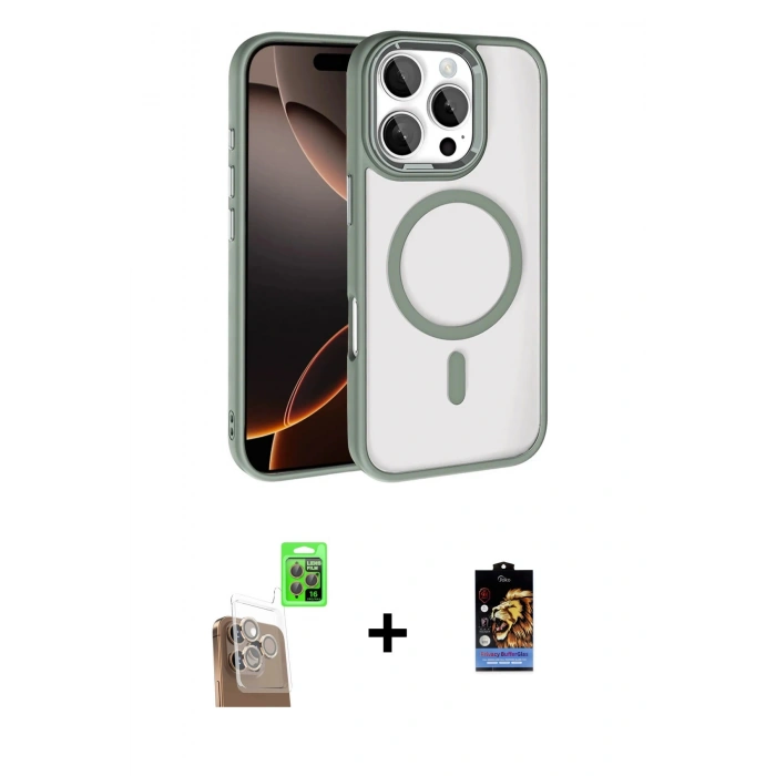 MARSİLYAN™- iPhone 16 Pro Max Kılıf Kıvılcım Prime - Siyah Buffer Hayalet Cam Ekran Koruyucu + Raze Metal Kamera Lens - CLTM
