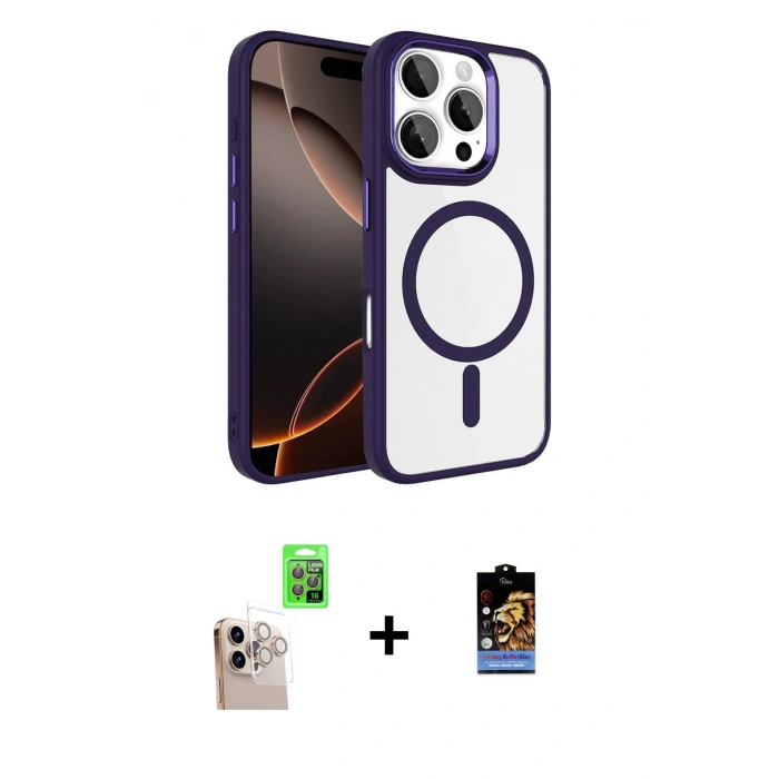 MARSİLYAN™- iPhone 16 Pro Max Kılıf Kıvılcım Prime - Siyah Buffer Hayalet Cam Ekran Koruyucu + Raze Metal Kamera Lens - NLGY