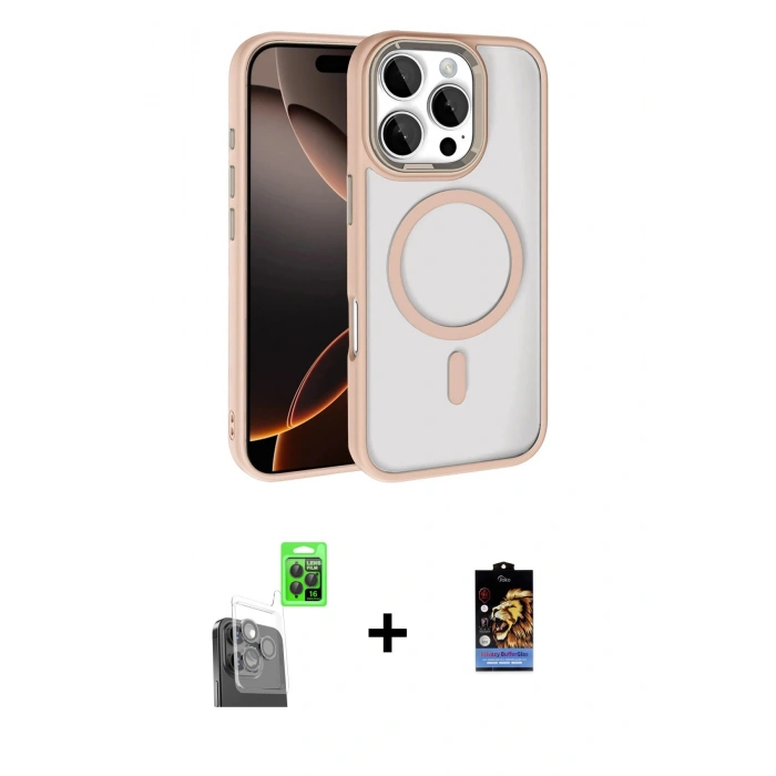 MARSİLYAN™- iPhone 16 Pro Max Kılıf Kıvılcım Prime - Siyah Buffer Hayalet Cam Ekran Koruyucu + Raze Metal Kamera Lens - SH