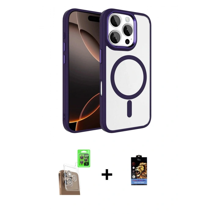 MARSİLYAN™- iPhone 16 Pro Max Kılıf Kıvılcım Prime - Siyah Buffer Hayalet Cam Ekran Koruyucu + Raze Metal Kamera Lens - CLTM