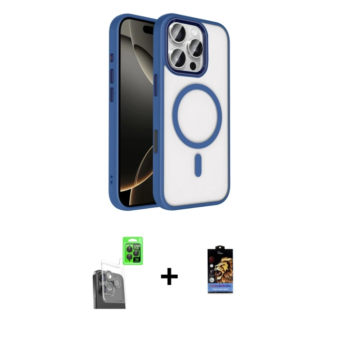 MARSİLYAN™- iPhone 16 Pro Max Kılıf Kıvılcım Prime - Siyah Buffer Hayalet Cam Ekran Koruyucu + Raze Metal Kamera Lens - SH