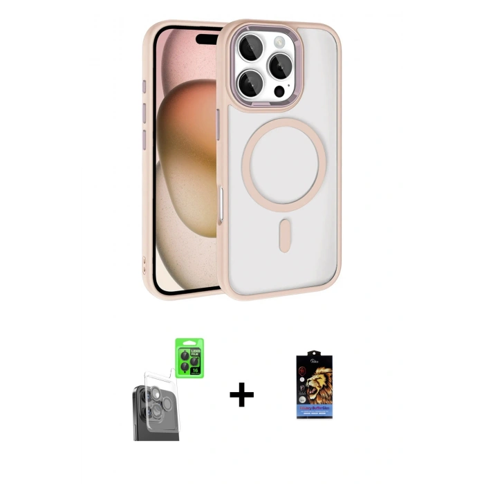 MARSİLYAN™- iPhone 16 Pro Max Kılıf Kıvılcım Prime - Siyah Buffer Hayalet Cam Ekran Koruyucu + Raze Metal Kamera Lens - SH