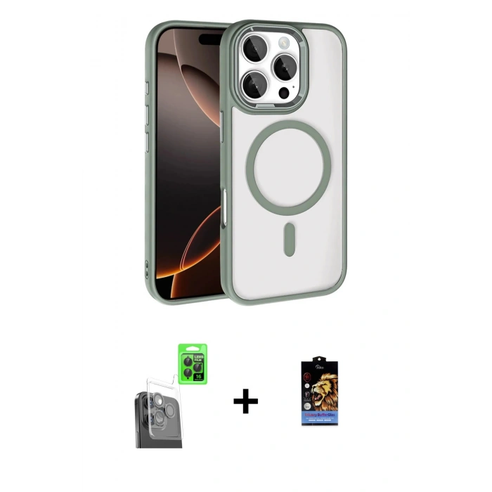 MARSİLYAN™- iPhone 16 Pro Max Kılıf Kıvılcım Prime - Siyah Buffer Hayalet Cam Ekran Koruyucu + Raze Metal Kamera Lens - SH
