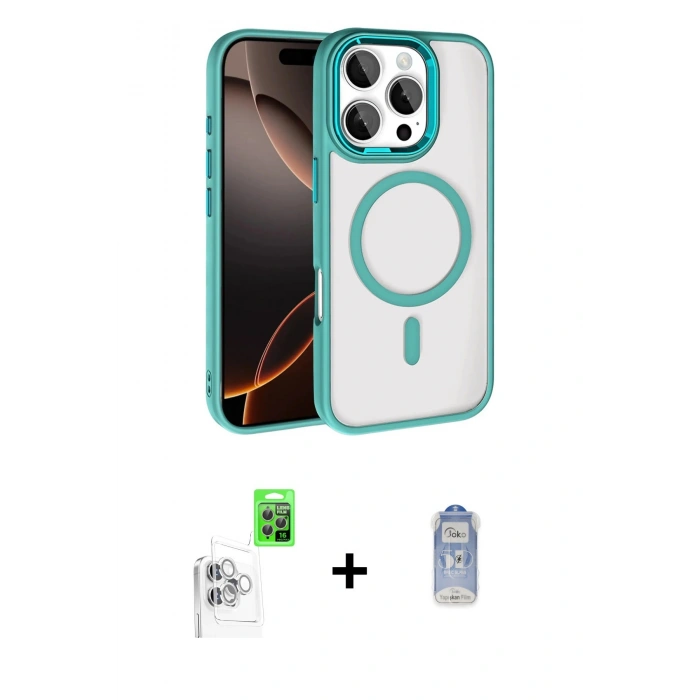 MARSİLYAN™- iPhone 16 Pro Max Kılıf Kıvılcım Prime - Siyah Joko Magic 5D Cam + Raze Metal Kamera Lens - BZ