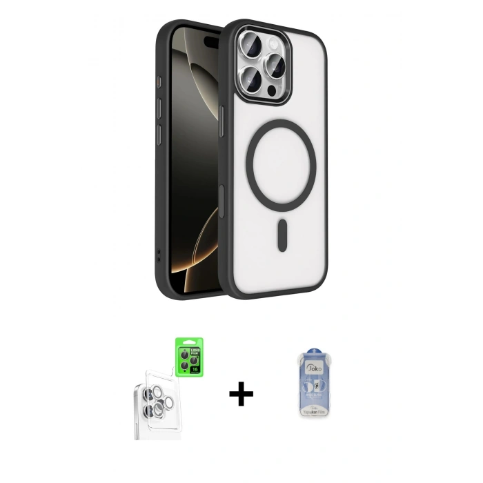 MARSİLYAN™- iPhone 16 Pro Max Kılıf Kıvılcım Prime - Siyah Joko Magic 5D Cam + Raze Metal Kamera Lens - BZ