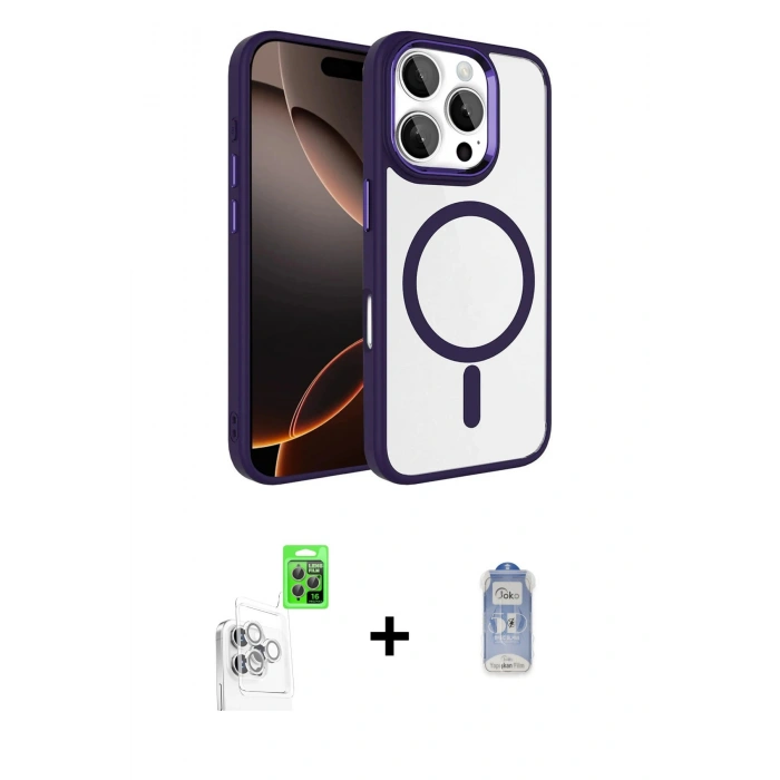 MARSİLYAN™- iPhone 16 Pro Max Kılıf Kıvılcım Prime - Siyah Joko Magic 5D Cam + Raze Metal Kamera Lens - BZ