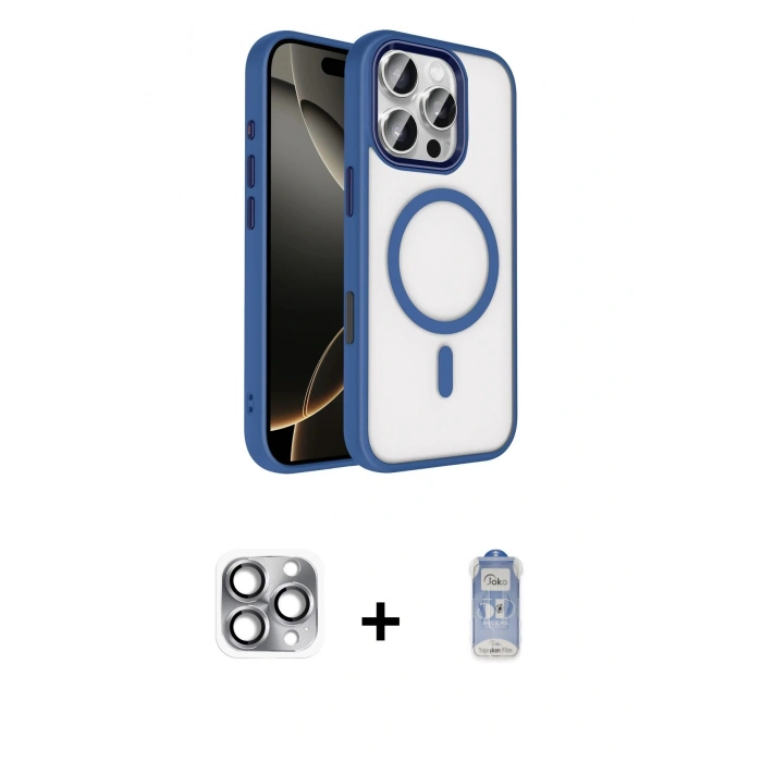 MARSİLYAN™- iPhone 16 Pro Max Kılıf Kıvılcım Prime - Siyah Joko Magic 5D Cam + Gri Pers Alüminyum Kamera Lens
