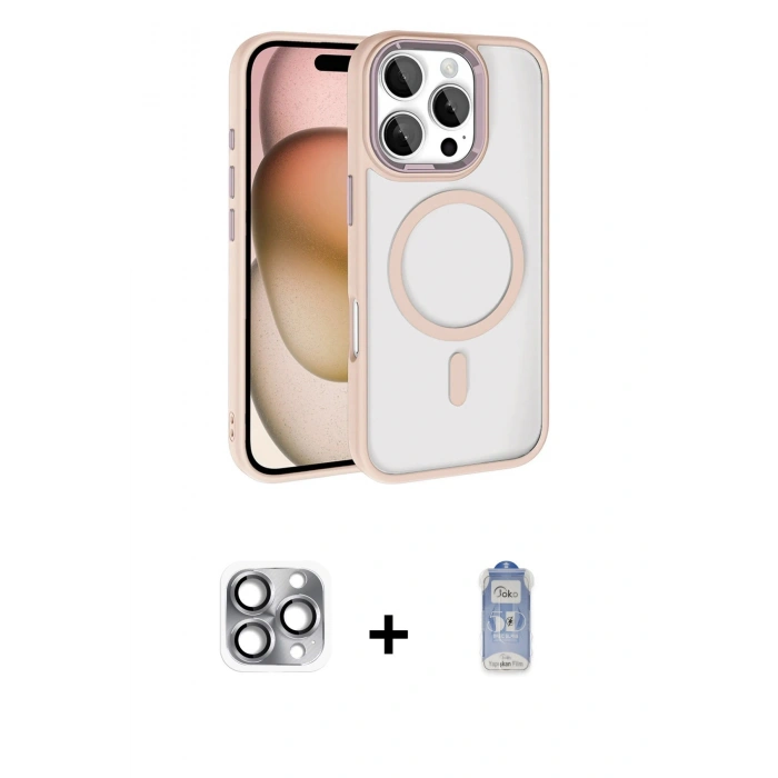 MARSİLYAN™- iPhone 16 Pro Max Kılıf Kıvılcım Prime - Siyah Joko Magic 5D Cam + Gri Pers Alüminyum Kamera Lens