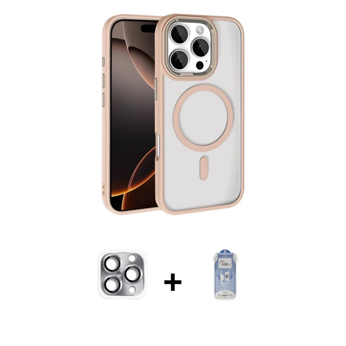 MARSİLYAN™- iPhone 16 Pro Max Kılıf Kıvılcım Prime - Siyah Joko Magic 5D Cam + Gri Pers Alüminyum Kamera Lens