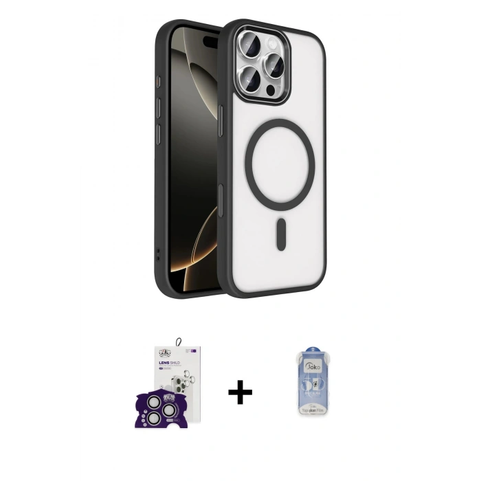MARSİLYAN™- iPhone 16 Pro Max Kılıf Kıvılcım Prime - Siyah Joko Magic 5D Cam + Gümüş Bilvis Titan Kamera Lens