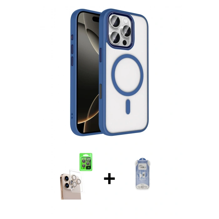 MARSİLYAN™- iPhone 16 Pro Max Kılıf Kıvılcım Prime - Siyah Joko Magic 5D Cam + Natural Grey Raze Metal Kamera Lens