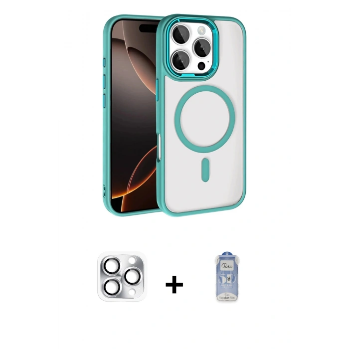 MARSİLYAN™- iPhone 16 Pro Max Kılıf Kıvılcım Prime - Siyah Joko Magic 5D Cam + Pers Alüminyum Kamera Lens - GS