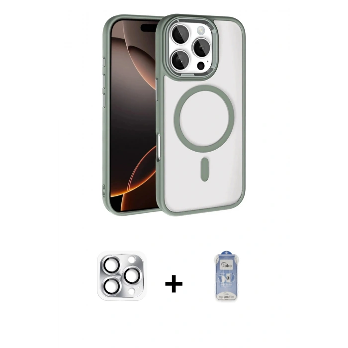MARSİLYAN™- iPhone 16 Pro Max Kılıf Kıvılcım Prime - Siyah Joko Magic 5D Cam + Pers Alüminyum Kamera Lens - GS