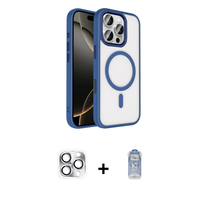 MARSİLYAN™- iPhone 16 Pro Max Kılıf Kıvılcım Prime - Siyah Joko Magic 5D Cam + Pers Alüminyum Kamera Lens - GS