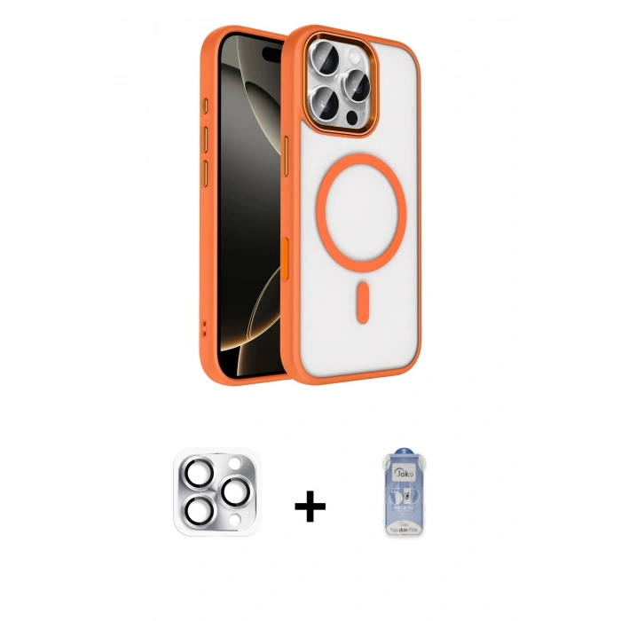 MARSİLYAN™- iPhone 16 Pro Max Kılıf Kıvılcım Prime - Siyah Joko Magic 5D Cam + Pers Alüminyum Kamera Lens - GS