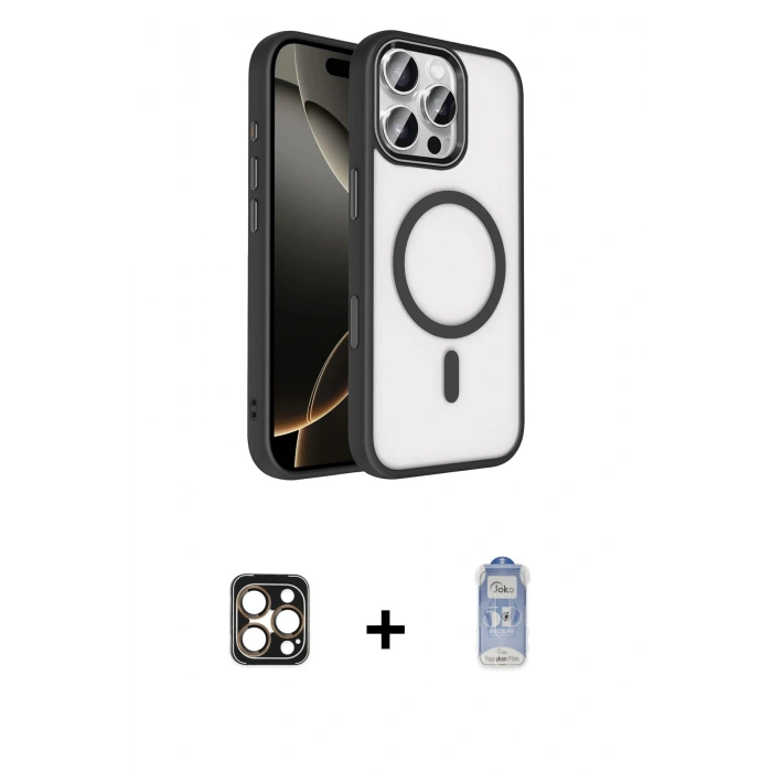 MARSİLYAN™- iPhone 16 Pro Max Kılıf Kıvılcım Prime - Siyah Joko Magic 5D Cam + PVD Metal Kamera Lens - GD