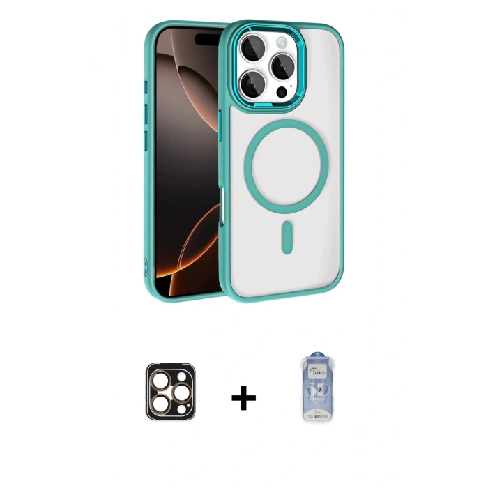 MARSİLYAN™- iPhone 16 Pro Max Kılıf Kıvılcım Prime - Siyah Joko Magic 5D Cam + PVD Metal Kamera Lens - GD