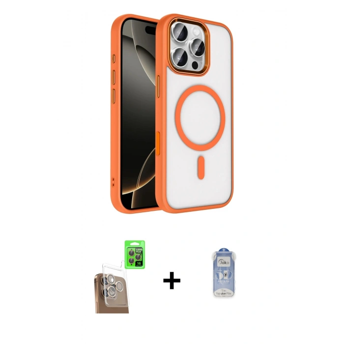 MARSİLYAN™- iPhone 16 Pro Max Kılıf Kıvılcım Prime - Siyah Joko Magic 5D Cam + Raze Metal Kamera Lens - CLTM