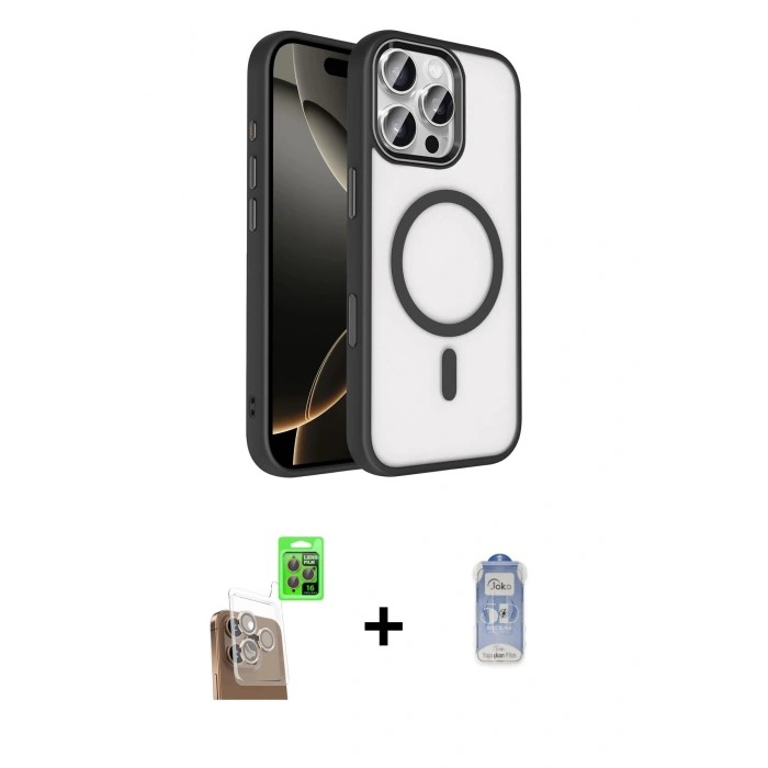 MARSİLYAN™- iPhone 16 Pro Max Kılıf Kıvılcım Prime - Siyah Joko Magic 5D Cam + Raze Metal Kamera Lens - CLTM